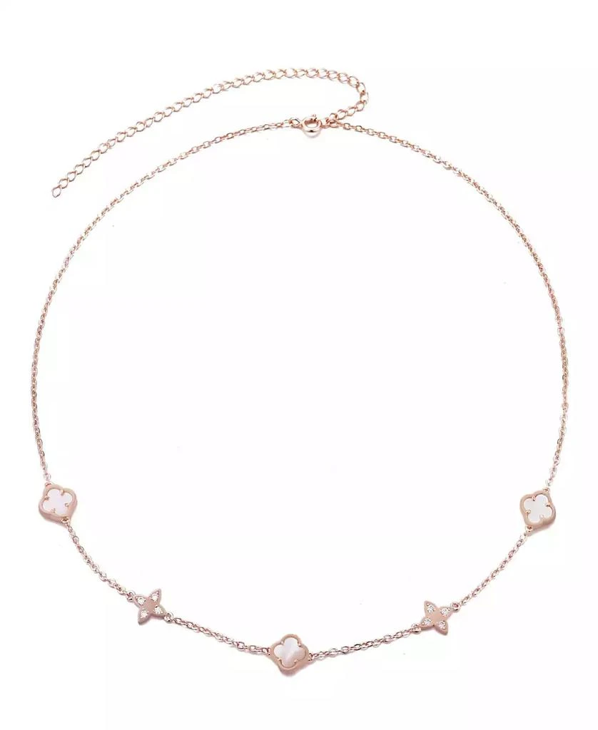 ADORNIA Rose Gold Mother of Pearl CZ Clover Station Necklace 2
