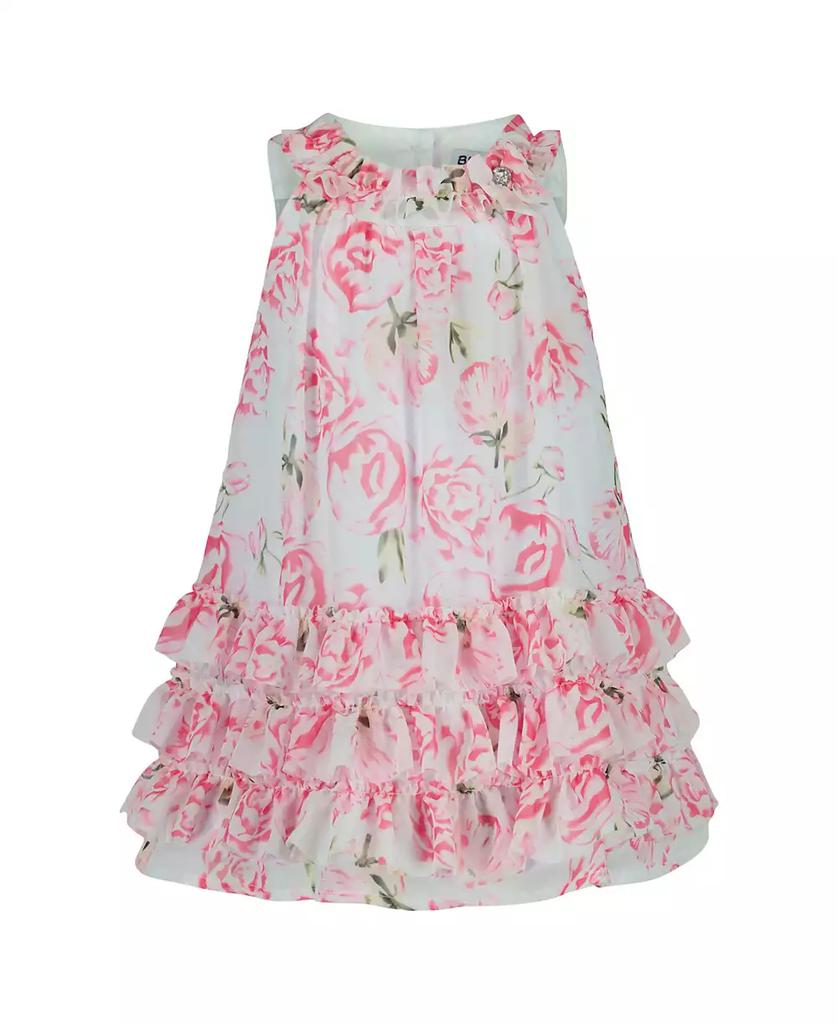 Blueberi Boulevard Baby Girls Ruffle Trim Floral Tent Dress Straw Hat Set
