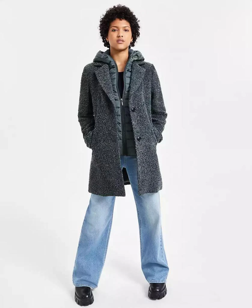 Maralyn & Me Juniors' Mixed-Media Bibbed Bouclé Coat 4