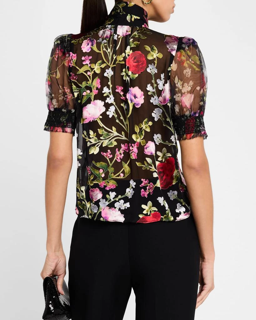 Alice + Olivia Brentley Tie-Neck Puff-Sleeve Blouse 3