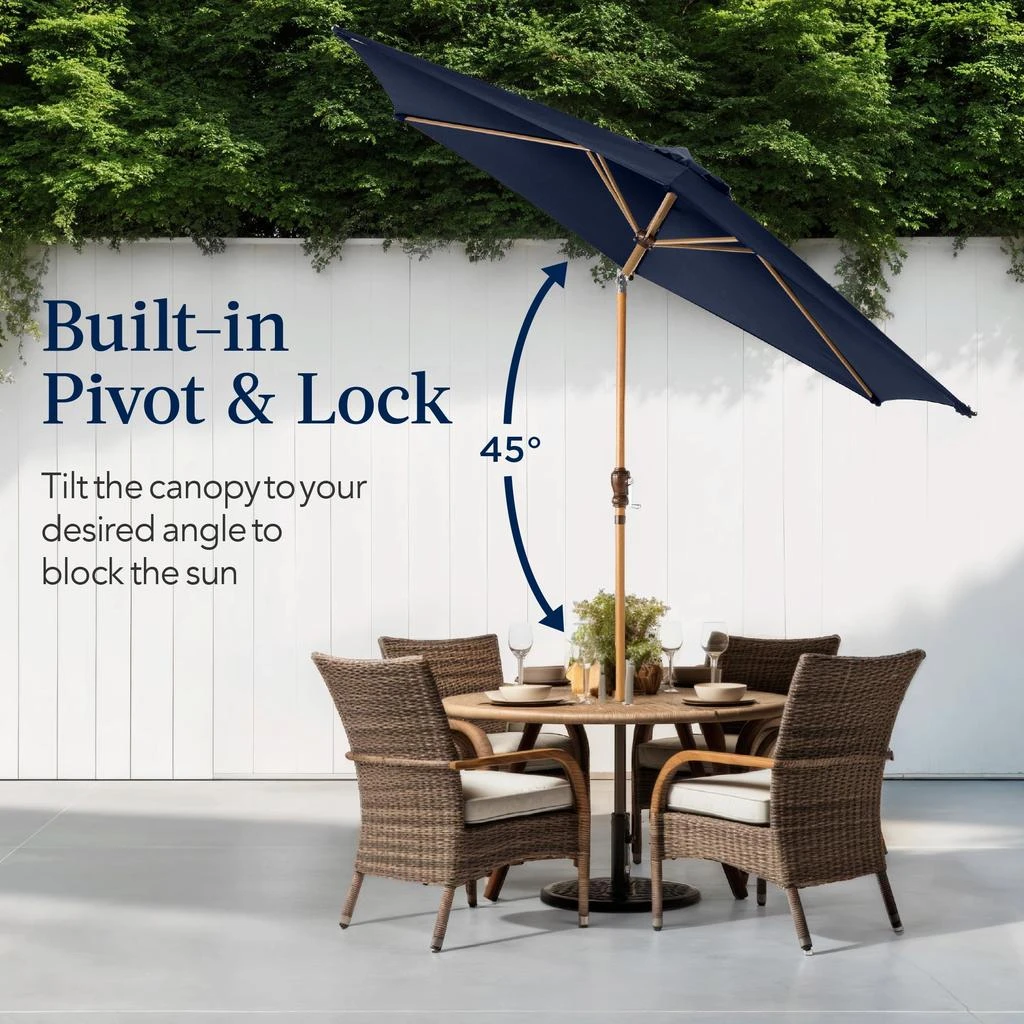 Best Choice Products 10ft Outdoor Woodgrain Pattern Steel Market Patio Umbrella w/ Crank, Tilt - Navy Blue 4