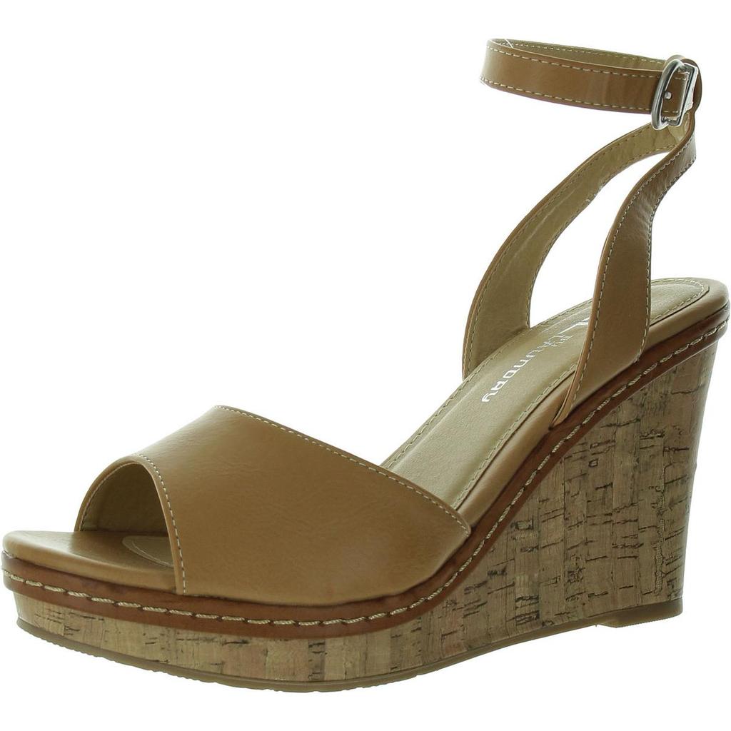 CL By Laundry Womens Faux Leather Open Toe Wedge Sandals
