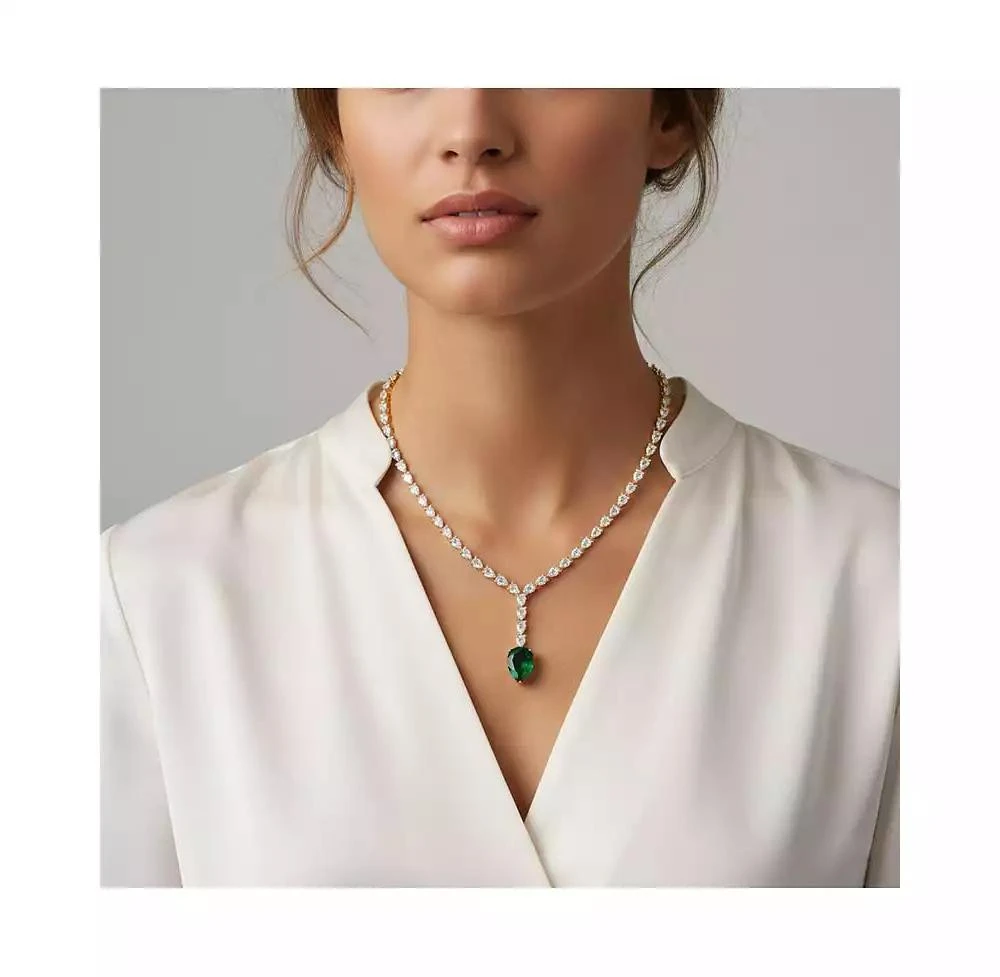 Genevive Timeless 14K Gold Plated Pear-cut Cubic Zirconia Tennis Necklace 2