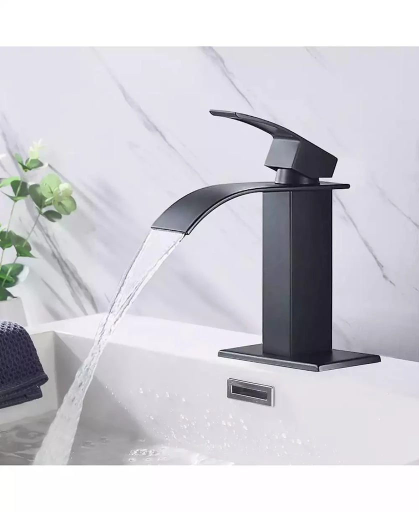 Flynama Waterfall Spout Bathroom Faucet,Single Handle Bathroom Vanity Sink Faucet 2