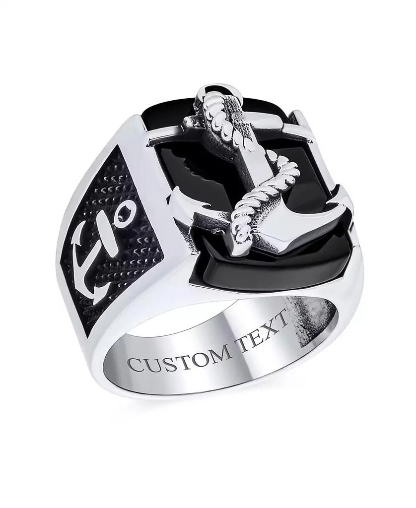 Bling Jewelry Big Natural Black Onyx Rope Anchor Signet Ring .925 Sterling Silver 4