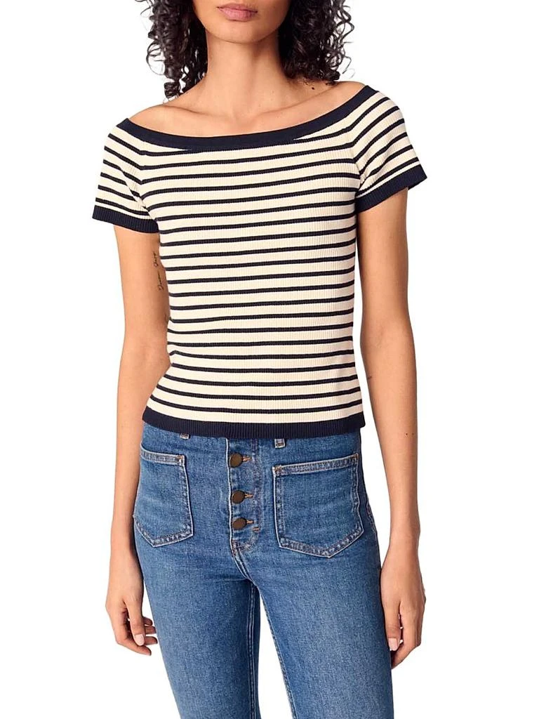 Maje Rib Knit Short Sleeve Boat Neck Top 2