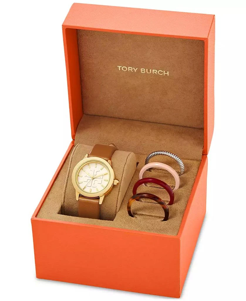 Tory Burch Women's Gigi Luggage Leather Strap Watch 28mm Interchangeable Set 4