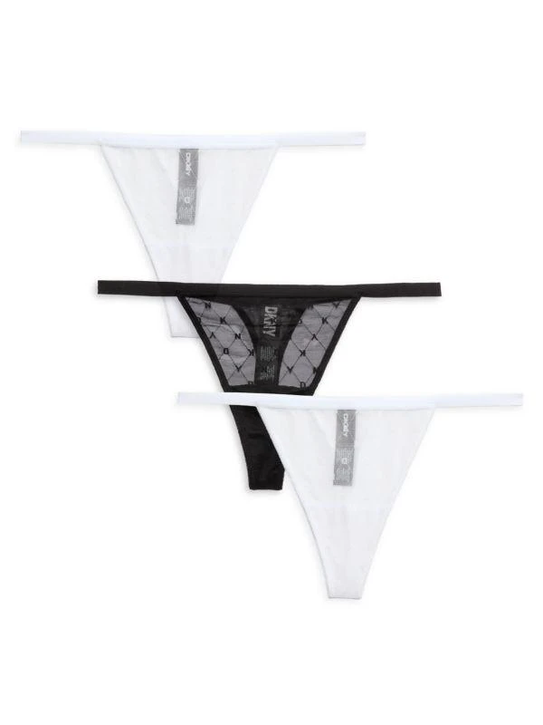 DKNY 3-Pack Logo Mesh Thongs 1