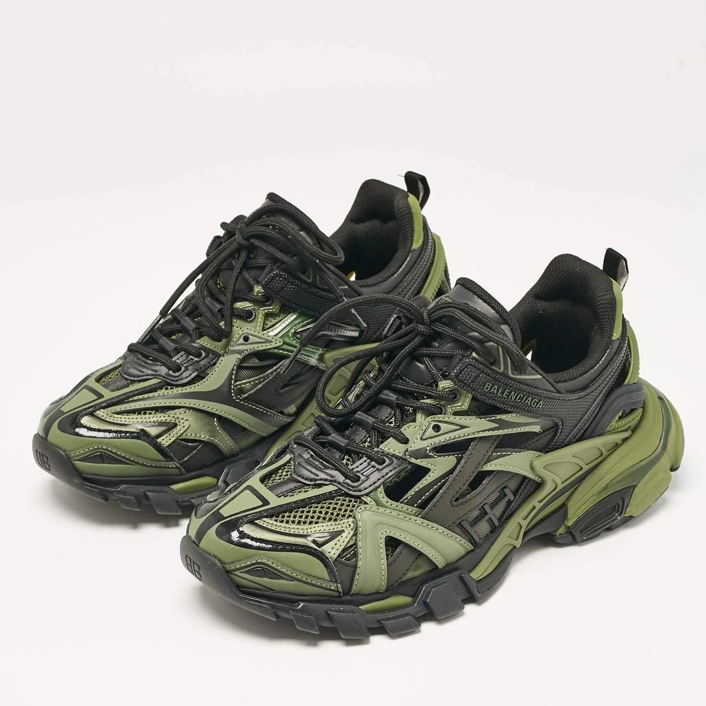 Balenciaga Balenciaga Green/Black Faux Leather and Mesh Track Sneakers Size 40 2