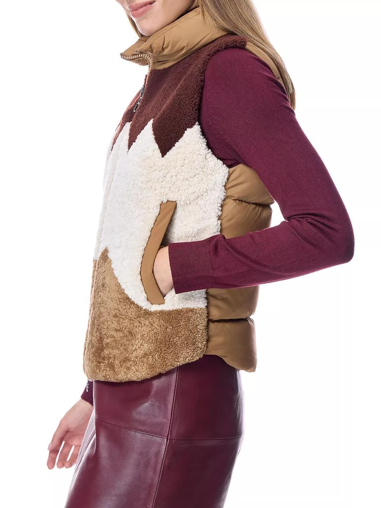 Maximilian Colorblocked Geometric Shearling Vest 4