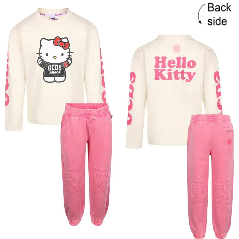 GCDS Hello kitty and logo print sweatshirt and sweatpants set in white and pink 1