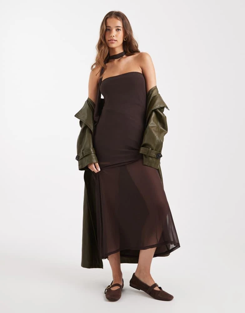 Miss Selfridge maxi scarf dress in chocolate-Brown