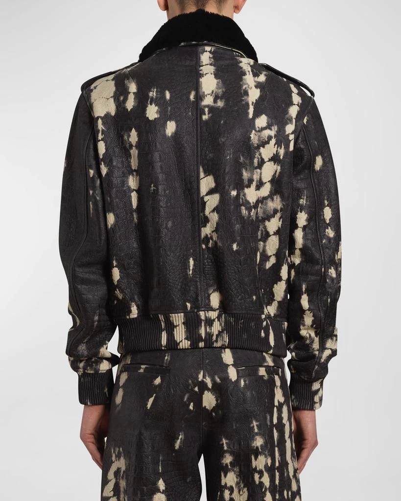 AMIRI Men's Croc-Print Leather Aviator Jacket 2