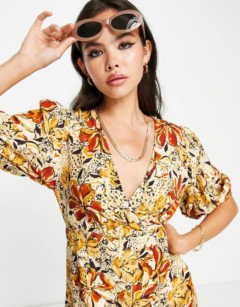 & Other Stories & Other Stories midi dress with puff sleeves in autumnal floral 4