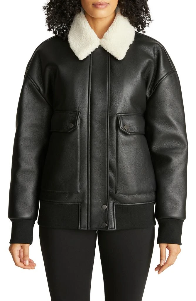 Hudson Oversize Faux Shearling Collar Bomber Jacket 1