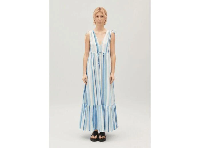 claudie pierlot Robe longue rayures bleue 1