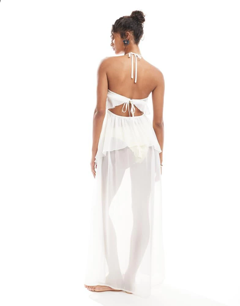 sachin and babi light blue dress Miss Selfridge beach ruffle chiffon maxi dress in cream – On Sale Now with  Up to 57% Off
