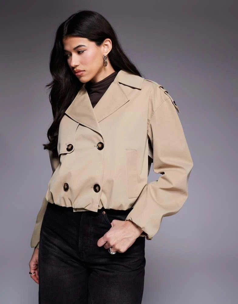 River Island River Island cropped bubble hem trench coat in beige