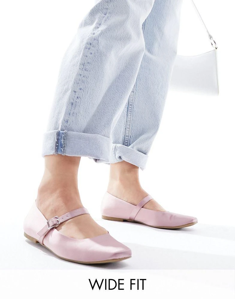 ASOS ASOS DESIGN Wide Fit Lottie Mary Jane Ballet in Pink satin 1