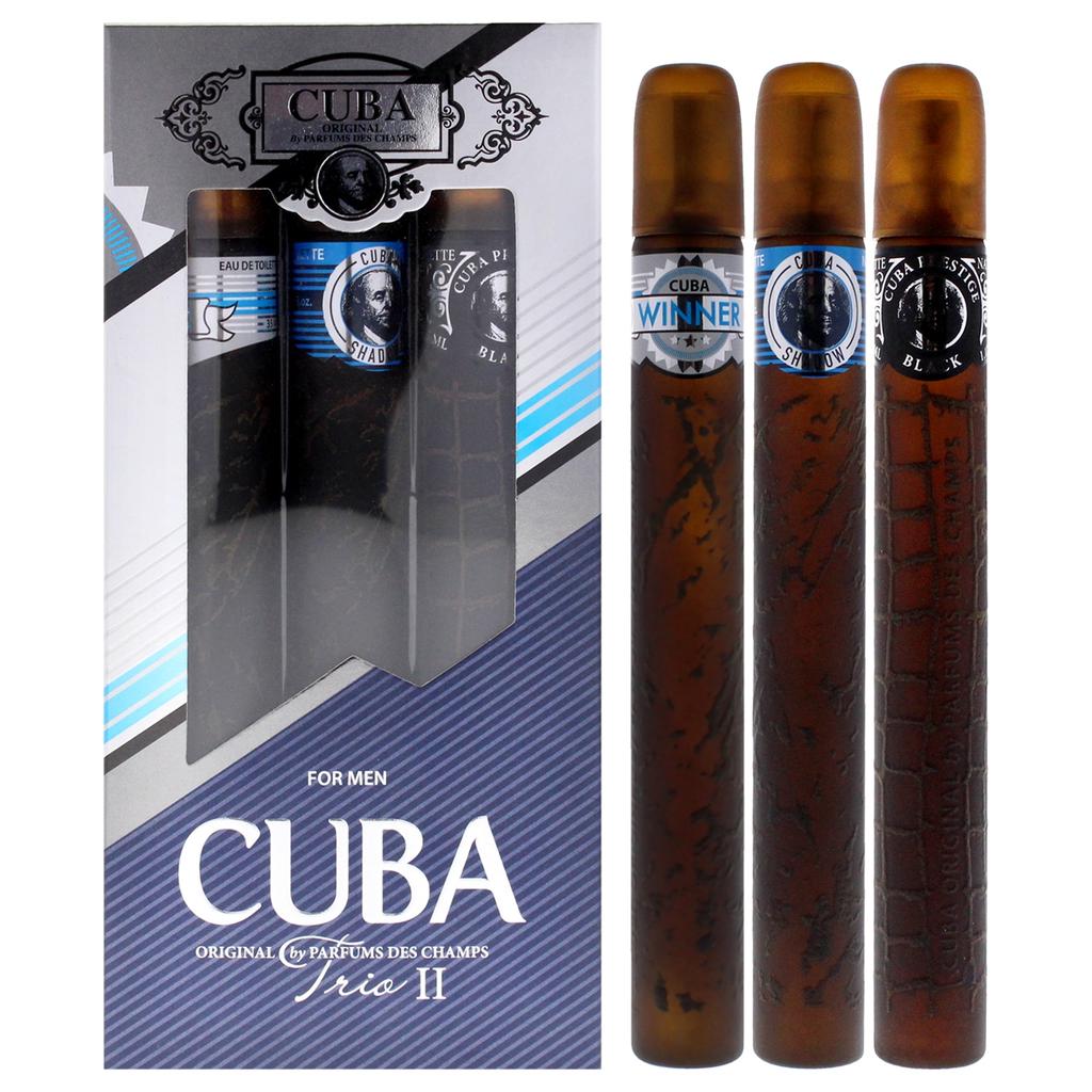 cuba Trio 2 by for Men - 3 Pc Gift Set 1.17oz Winner EDT Spray, 1.17oz Shadow EDT Spray, 1.17oz Prestige Black EDT Spray