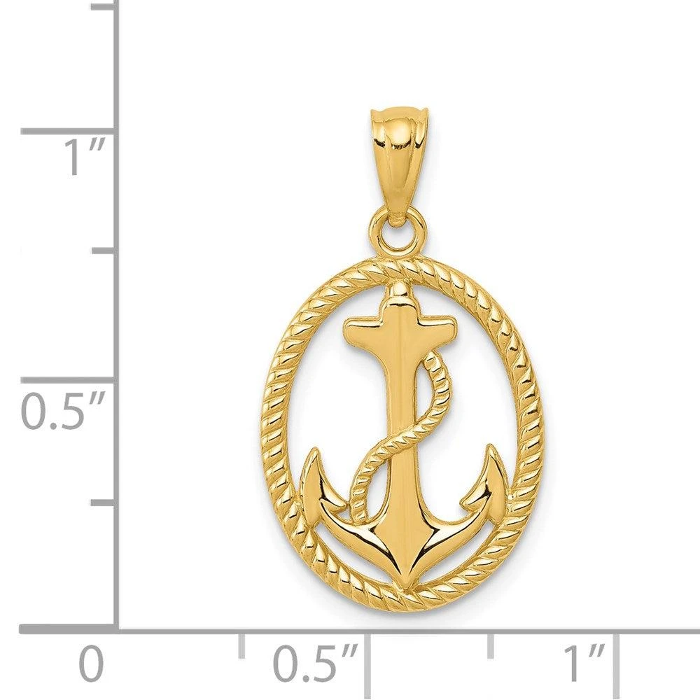Diamond2Deal 14k Yellow Gold Polished Anchor Rope Oval Pendant 4