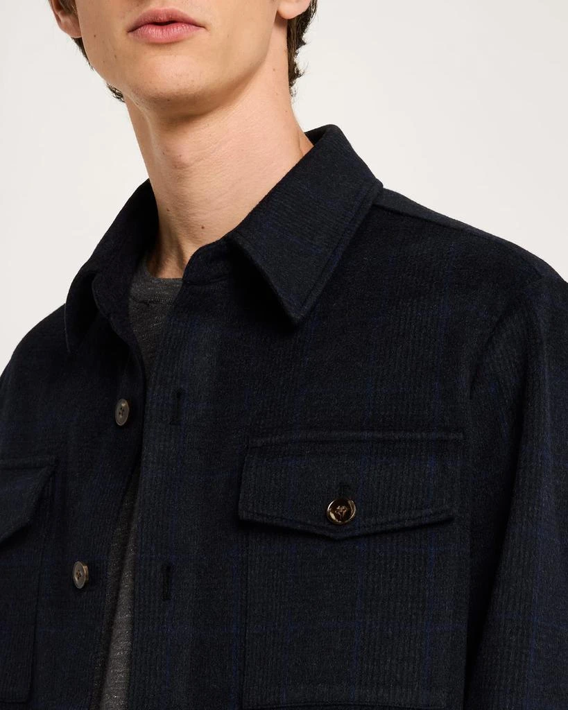 Neiman Marcus Men's Wool and Cashmere Prince Of Wales Overshirt 5