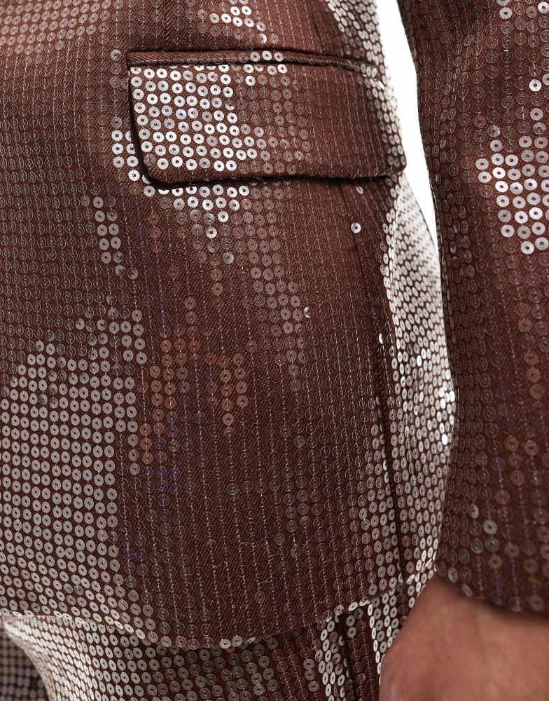 ASOS ASOS DESIGN sequin slim fit suit jacket in brown 2