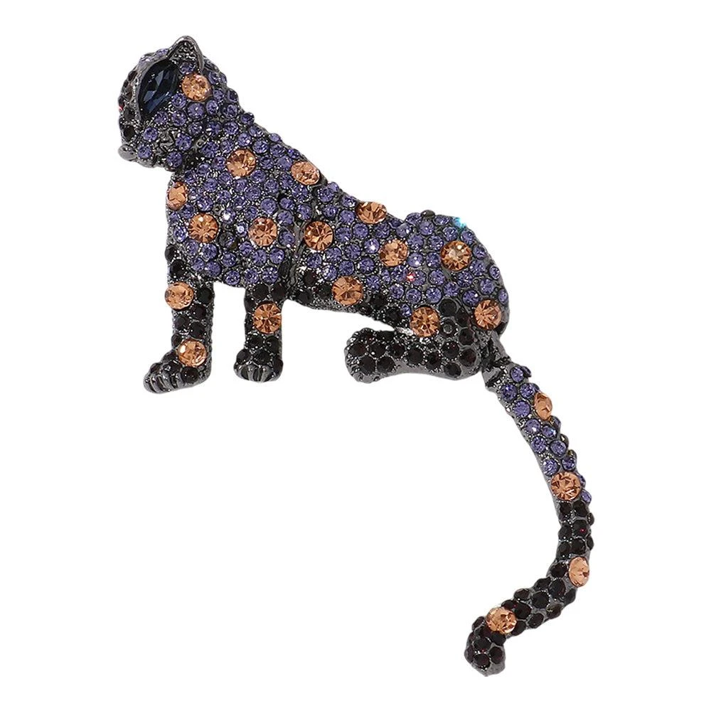 FASHNZFAB Stone Embellished Leopard Panther Pin Brooch 2