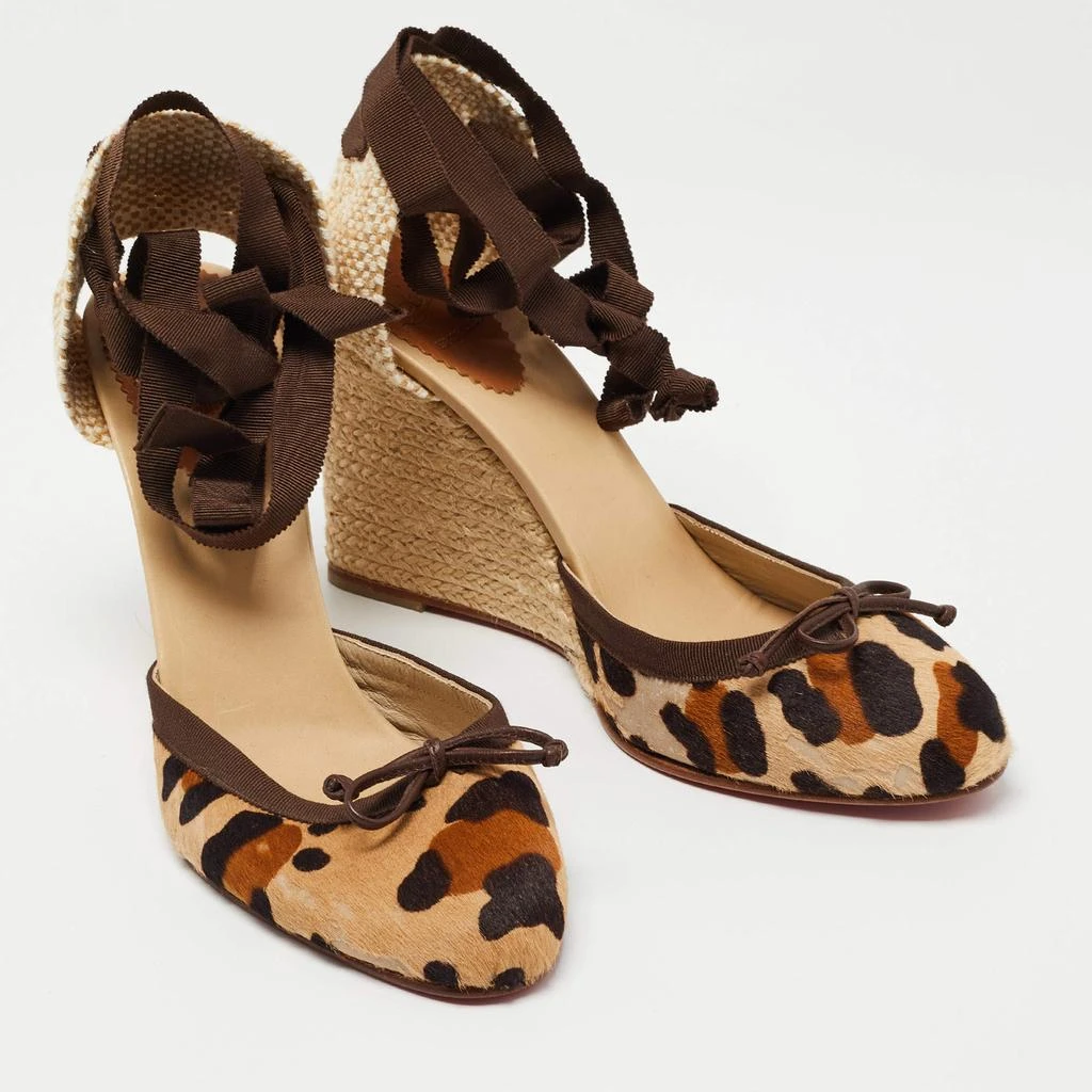 Christian Louboutin Christian Louboutin Two Tone Animal Print Calf Hair Espadrille Wedge Ankle Tie Pumps Size 41 4