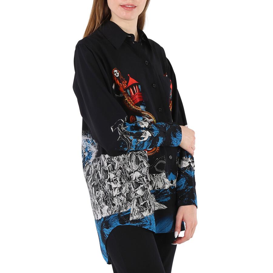Burberry Ladies Mermaid Printed Silk Shirt