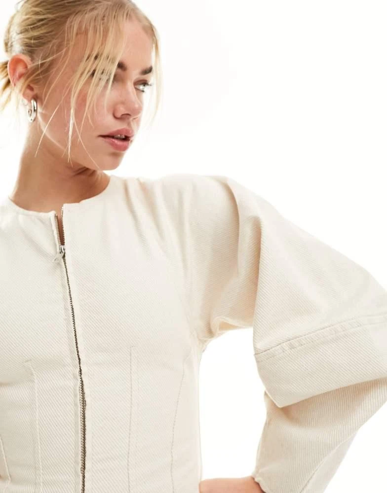 & Other Stories & Other Stories corset waist mini dress with zip front and sculptural sleeves in beige 3