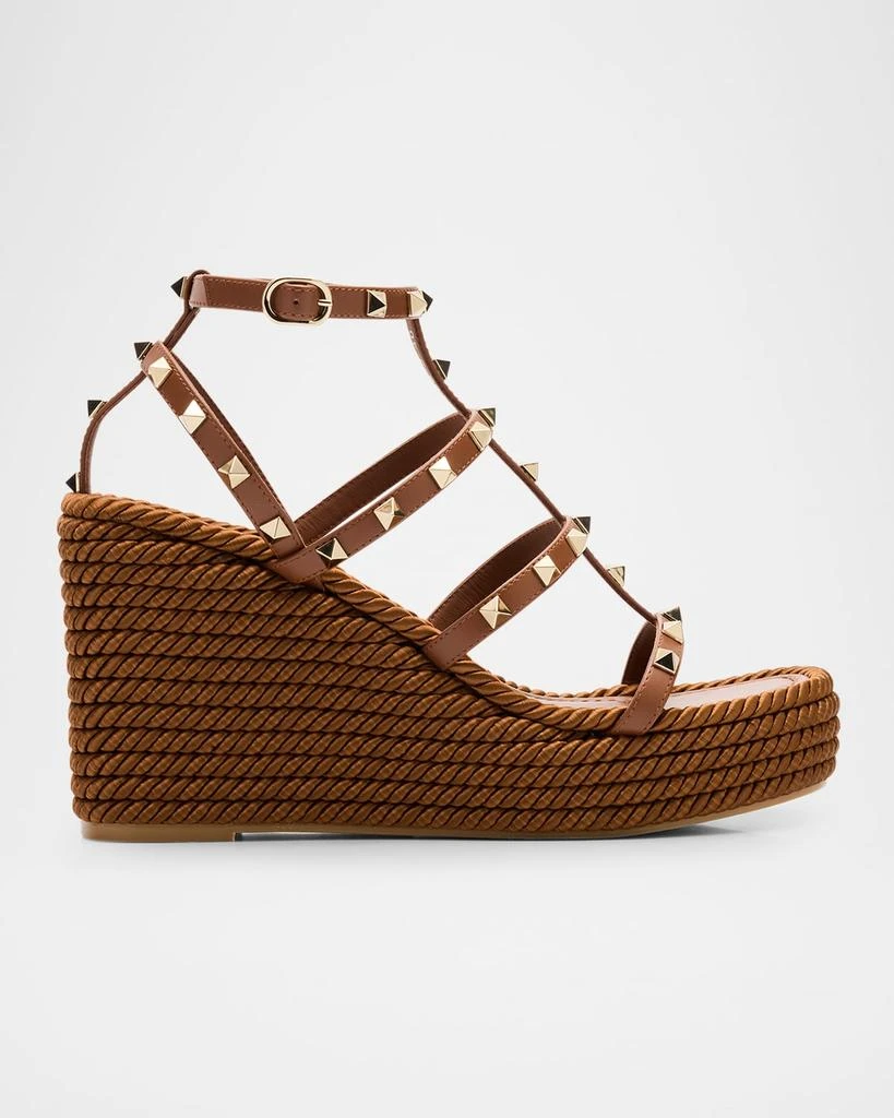 Valentino Rockstud Leather Wedge Espadrille Sandals 1