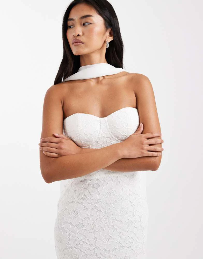Shop Six Stories Bridal lace bandeau scarf neck maxi dress in white on Sale  at BeyondStyle  Get 10% Off Six Stories Bridal lace bandeau scarf neck maxi  dress in white with