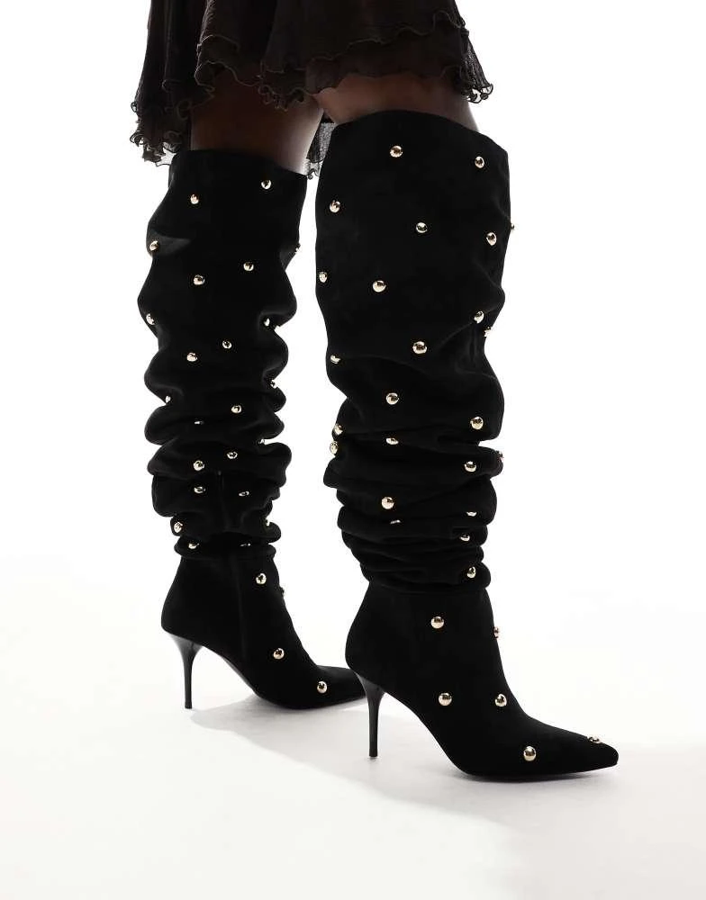 ASOS ASOS DESIGN Karma studded heeled over the knee boots in black 1