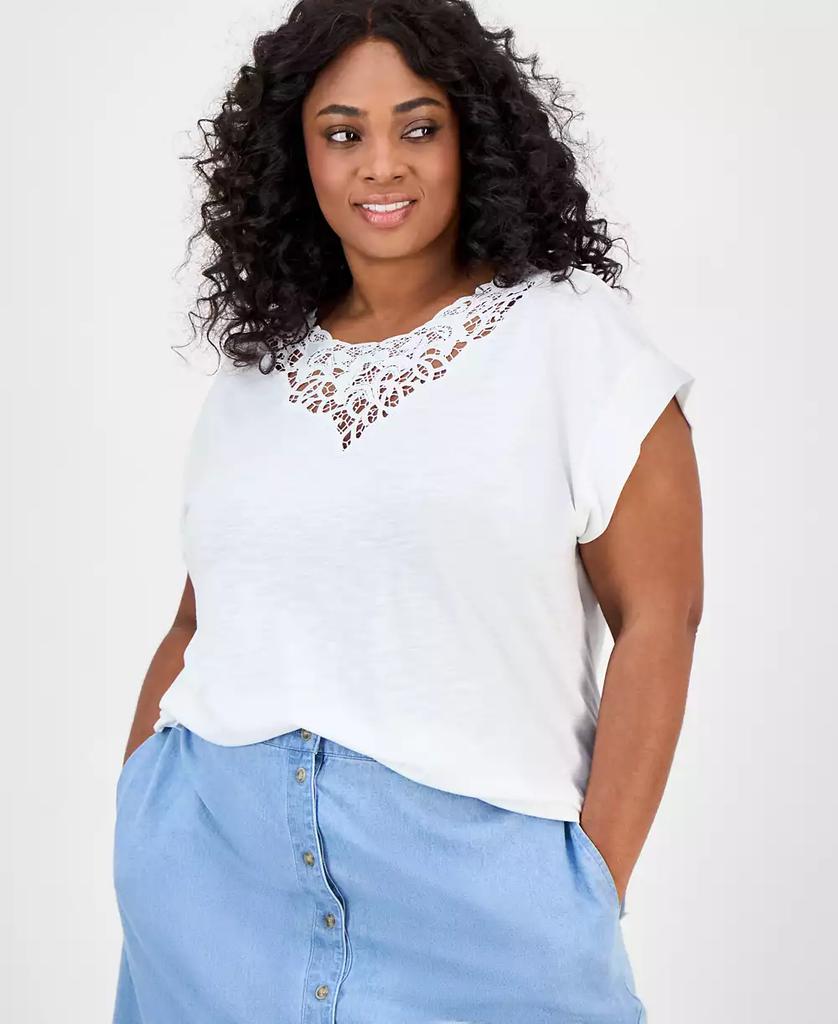 JONES NEW YORK Plus Size Lace-Trim Dolman-Sleeve Top