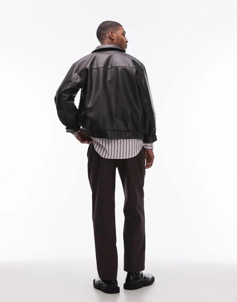 Topman Topman smart cotton wide leg trousers in brown 4