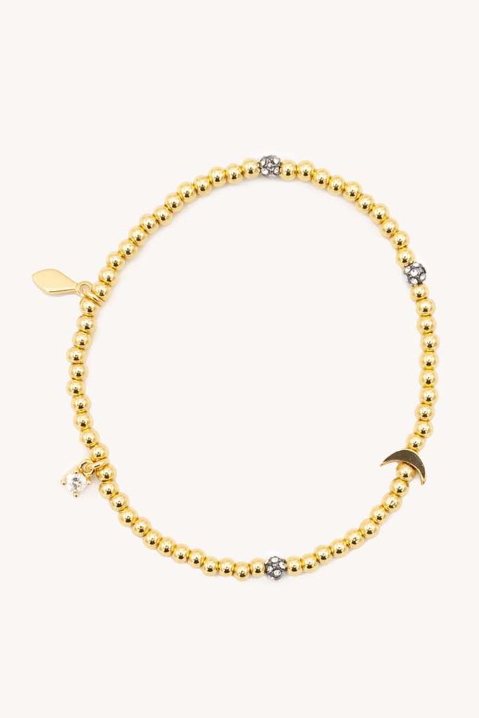 Rebecca Minkoff Metal Bead Stretch Bracelet With Crescent Moon