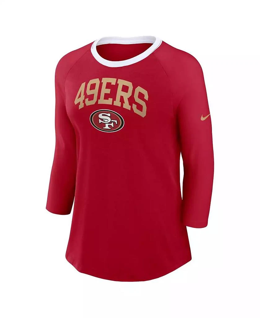 NIKE Women's Scarlet San Francisco 49ers Raglan 3/4 Sleeve T-Shirt 2