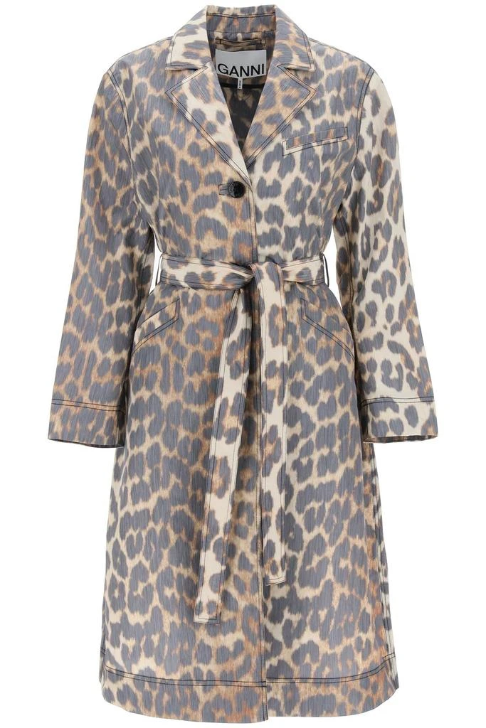 Ganni Ganni trench coat in leopard faille 1