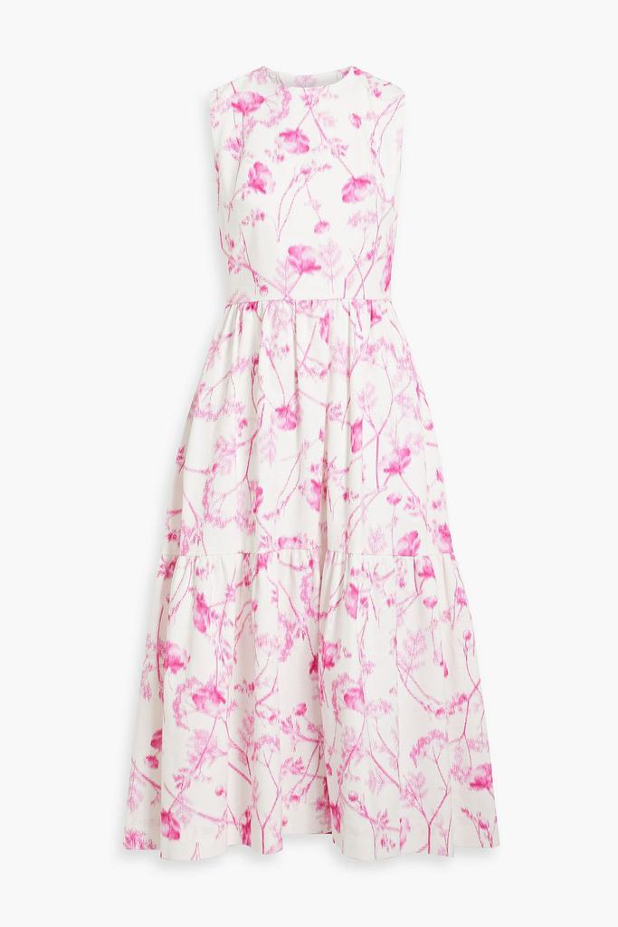 MONIQUE LHUILLIER Cutout floral-print cotton-blend tweed midi dress