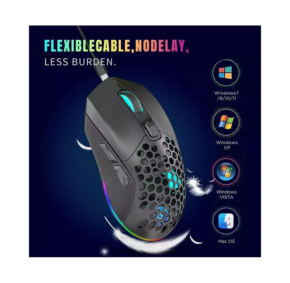 risokeys Dual-Mode Wireless Gaming Mouse, 2.4G + Bluetooth 5.1, 6 Adjustable DPI 800-4800, RGB Backlit 7