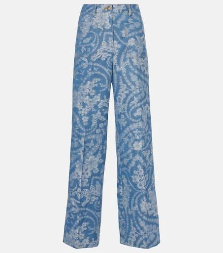 ETRO Printed cotton and linen wide-leg pants 1