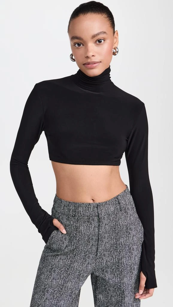 Norma Kamali Cropped Slim Fit Long Sleeve Turtleneck Top 1