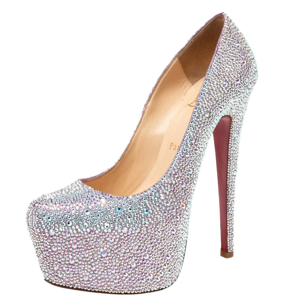 Christian Louboutin Christian Louboutin Pink/Silver Crystal Embellished Suede Daffodile Platform Pumps Size 37 1