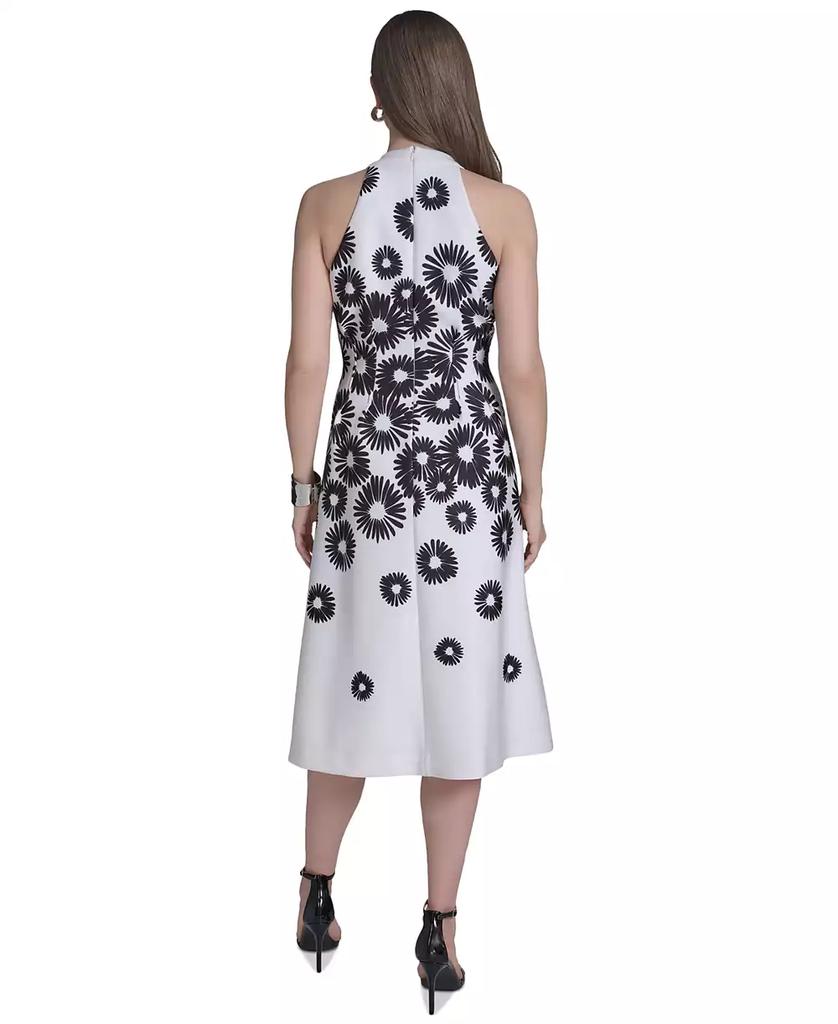 HALSTON Women's Halter V-Neck Flared Midi Dress