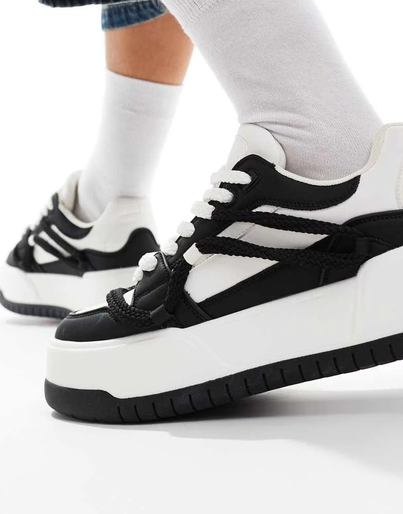 ASOS ASOS DESIGN chunky trainers in black and white with rope detail 5