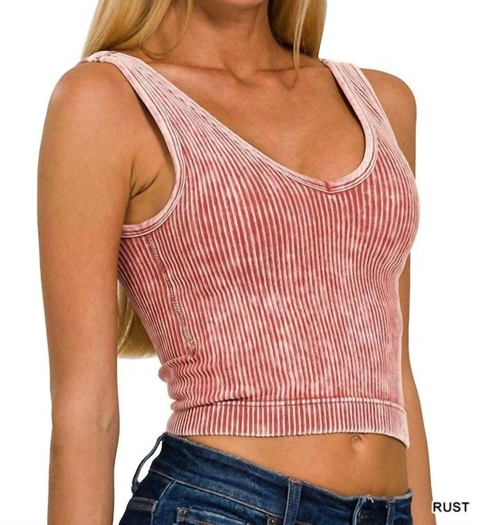 Zenana Zenana - Ribbed Cropped V-Neck Bra Tank Top 1