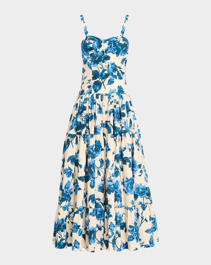 Cara Cara Santiago Bustier Tiered Floral Poplin Midi Dress
