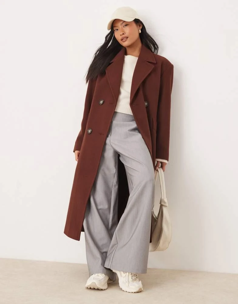 Miss Selfridge Miss Selfridge Petite belted wrap formal coat in chocolate 3