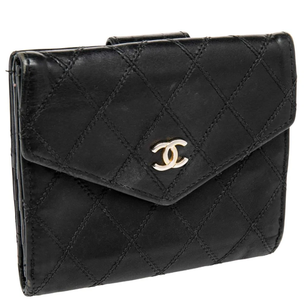 Chanel Chanel Black Double Quilted Leather Vintage Trifold Wallet 3